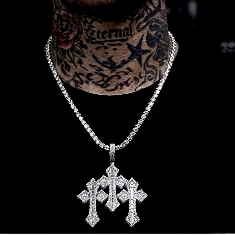 Silver Triple Cross Necklace 20 Inch